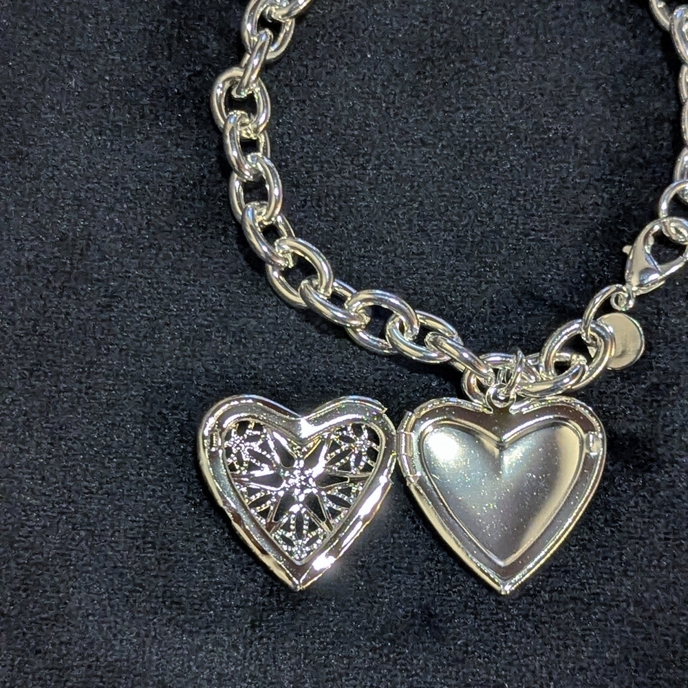 925 Sterling Silver Heart Locket Charm Bracelet Adjustable Picture - Picture 2 of 8